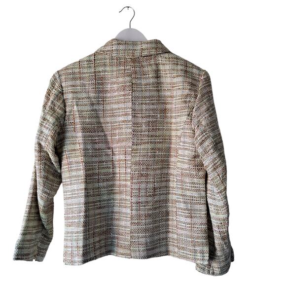 Coldwater Creek Mint Green Brown Tweed Blazer Jacket Pearl Buttons - Size 8 NWT - Picture 2 of 9